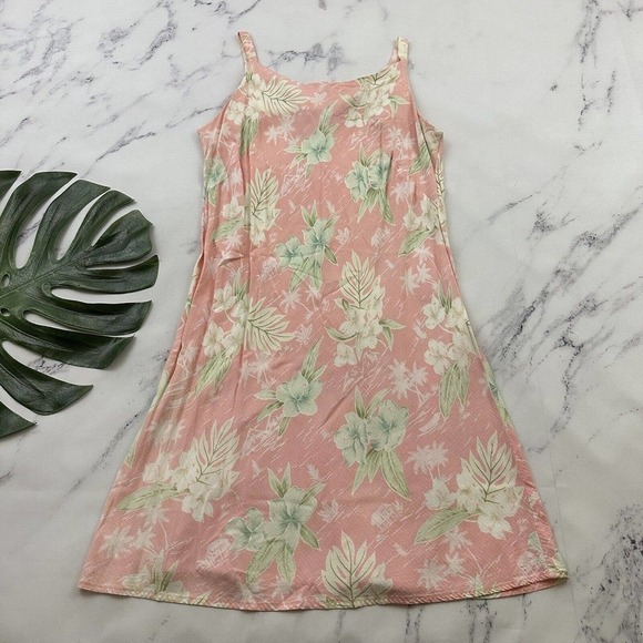 Tropical Ease Womens Vintage Slip Dress Size L Pastel Pink Green Tropical Hawaii